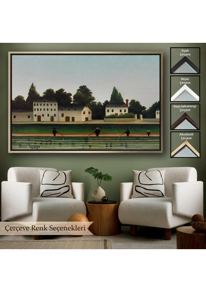 Çerçeveli Dekoratif Kanvas Tablo, Henri Rousseau - Manzara ve Dört Balıkçı TABLOSU-7041