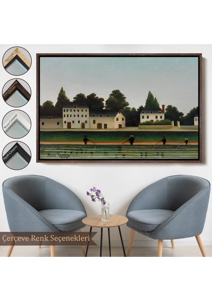 Çerçeveli Dekoratif Kanvas Tablo, Henri Rousseau - Manzara ve Dört Balıkçı TABLOSU-7041