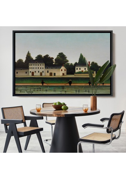 Çerçeveli Dekoratif Kanvas Tablo, Henri Rousseau - Manzara ve Dört Balıkçı TABLOSU-7041