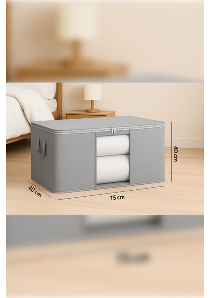 3 Adet Gri Pencereli Yastık Yorgan Hurcu 75X40X40 cm