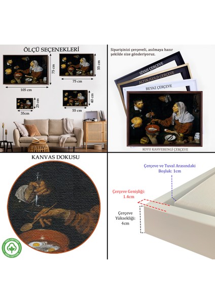 Çerçeveli Kanvas Tablo, Diego Velázquez - Yumurta Pişiren Yaşlı Kadın - Old Woman Frying EGGS-7051 indirimleri