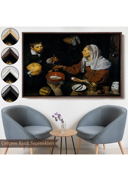 Çerçeveli Kanvas Tablo, Diego Velázquez - Yumurta Pişiren Yaşlı Kadın - Old Woman Frying EGGS-7051