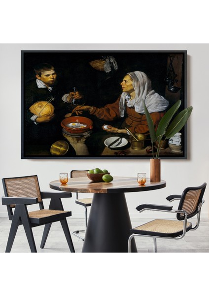 Çerçeveli Kanvas Tablo, Diego Velázquez - Yumurta Pişiren Yaşlı Kadın - Old Woman Frying EGGS-7051