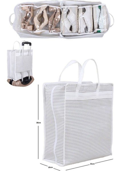 Gri Çizgili Valize Asılır Ayakkabı Düzenleyici Çanta, Pratik ve Şık Saklama Çözümü modelleri