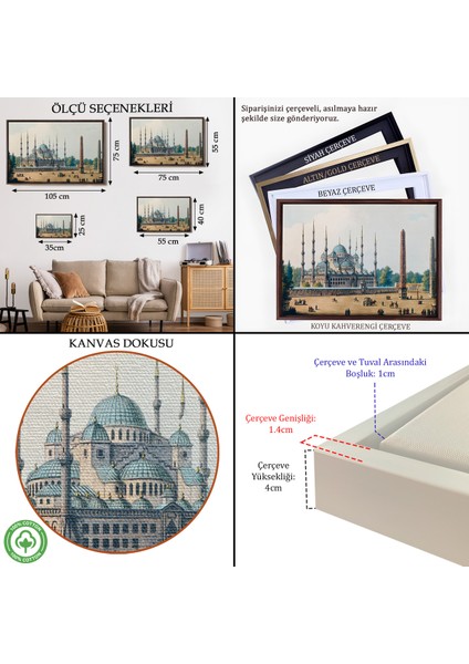 Çerçeveli Dekoratif Kanvas Tablo, Sultan Ahmet Cami Osmanlı Dönemi TABLOSU-7032 indirimleri