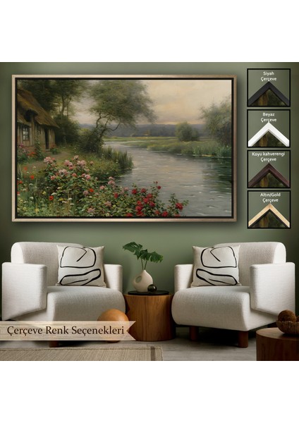 Çerçeveli Dekoratif Kanvas Tablo, Louis Aston Knight, A River In Normandy Isimli Tablosu -7005