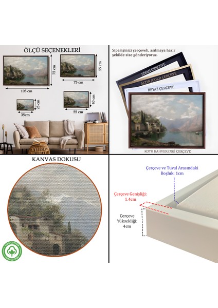 Çerçeveli Dekoratif Kanvas Tablo, Robert Schultze Komo Gölü Tablosu - Bellagio By Lake COMO-7018 indirimleri