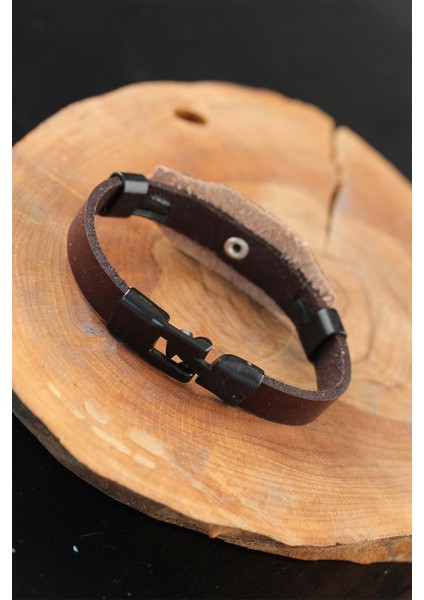 Siyah Sonsuzluklu Metal Aksesuarlı Kahverengi Deri Erkek Bileklik - TJ-EB2536-KS fiyatları