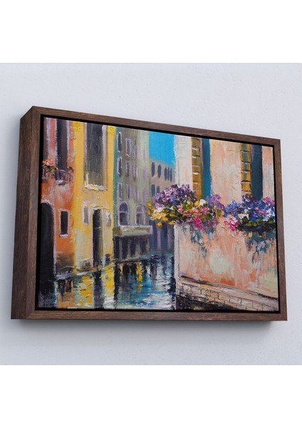 Çerçeveli Dekoratif Kanvas Tablo, Italya Venedik Kanal Yağlıboya TABLO-7114
