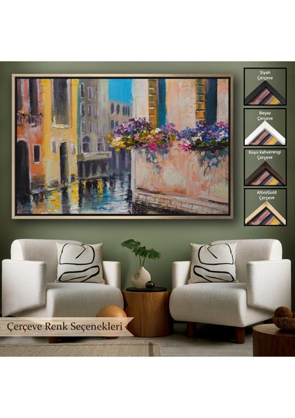 Çerçeveli Dekoratif Kanvas Tablo, Italya Venedik Kanal Yağlıboya TABLO-7114