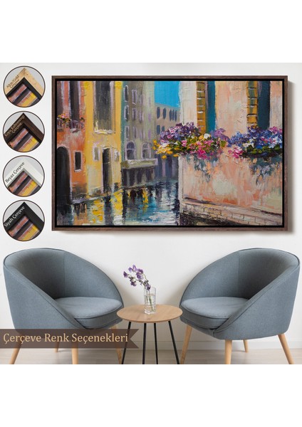 Çerçeveli Dekoratif Kanvas Tablo, Italya Venedik Kanal Yağlıboya TABLO-7114