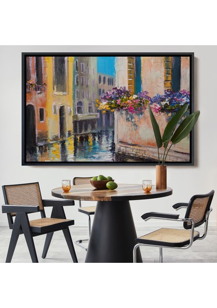 Çerçeveli Dekoratif Kanvas Tablo, Italya Venedik Kanal Yağlıboya TABLO-7114