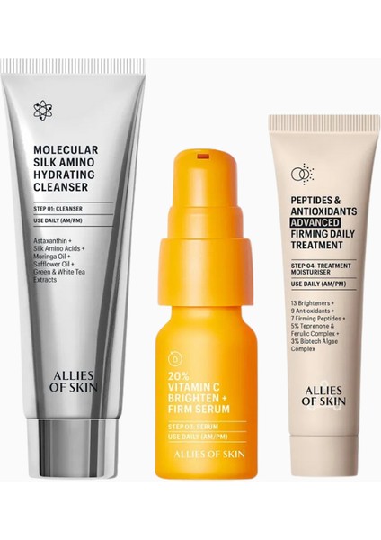 Allıes Of Skın Günlük Sıkılaştırıcı Üçlü Set,c Vitamini, Temizleyici ve Nemlendirici