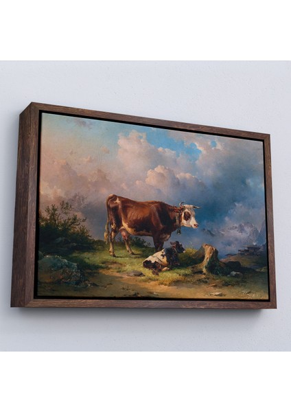Çerçeveli Dekoratif Kanvas Tablo, Alp Dağlarında Inek ve DANASI-7044