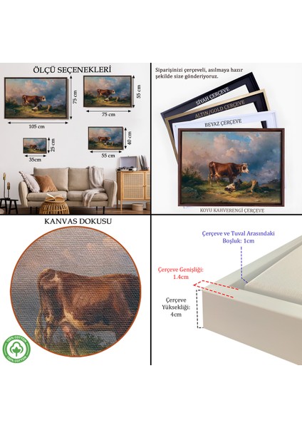 Çerçeveli Dekoratif Kanvas Tablo, Alp Dağlarında Inek ve DANASI-7044 indirimleri