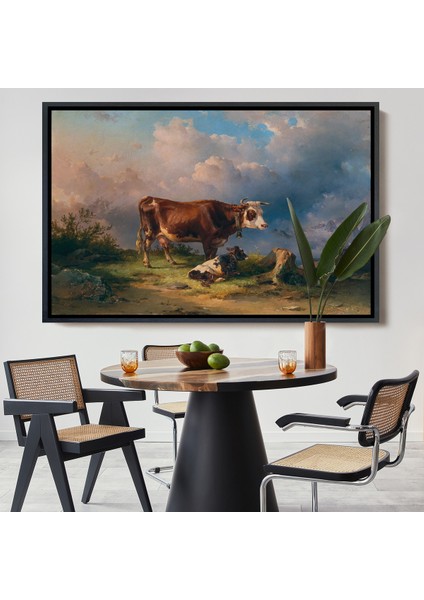 Çerçeveli Dekoratif Kanvas Tablo, Alp Dağlarında Inek ve DANASI-7044