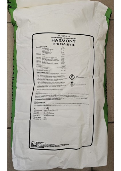 Npk Damlama Gübresi Harmony 15-05-25+Te Suda Tamamen Çözünür Gübre 25 kg fiyatları