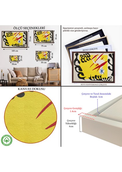 Çerçeveli Dekoratif Kanvas Tablo, Henri Matisse- Caz'dan Beyaz Filin Kabusu TABLO-7079 indirimleri