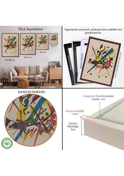 Çerçeveli Dekoratif Kanvas Tablo, Wassily Kandinsky - Küçük Dünyalar Tablosu - Small WORLDS-7495 indirimleri