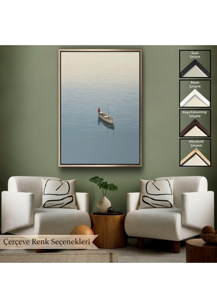 Çerçeveli Dekoratif Kanvas Tablo, Göldeki Yalnız Adam TABLO-7510