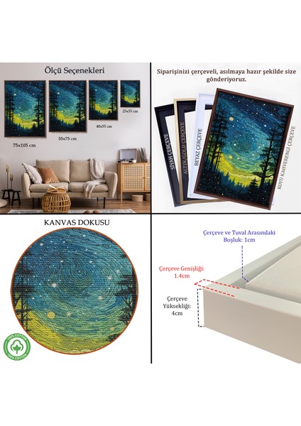 Çerçeveli Dekoratif Kanvas Tablo, Vincent Van Gogh Tarzı Yıldızlı Gece TABLOSU-7518 indirimleri