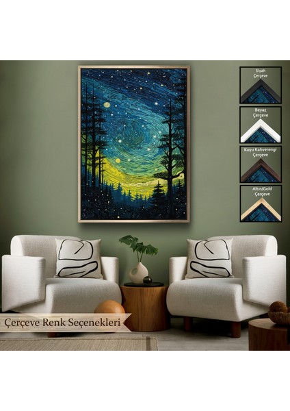 Çerçeveli Dekoratif Kanvas Tablo, Vincent Van Gogh Tarzı Yıldızlı Gece TABLOSU-7518