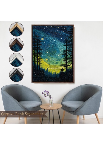 Çerçeveli Dekoratif Kanvas Tablo, Vincent Van Gogh Tarzı Yıldızlı Gece TABLOSU-7518