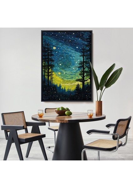 Çerçeveli Dekoratif Kanvas Tablo, Vincent Van Gogh Tarzı Yıldızlı Gece TABLOSU-7518