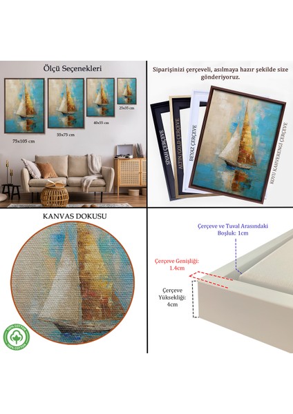 Çerçeveli Dekoratif Kanvas Tablo, Denizdeki Yelkenli TABLO-7541 indirimleri