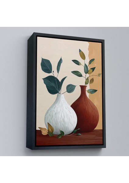Çerçeveli Dekoratif Kanvas Tablo, Vazoların Içindeki Yapraklar TABLO-7556