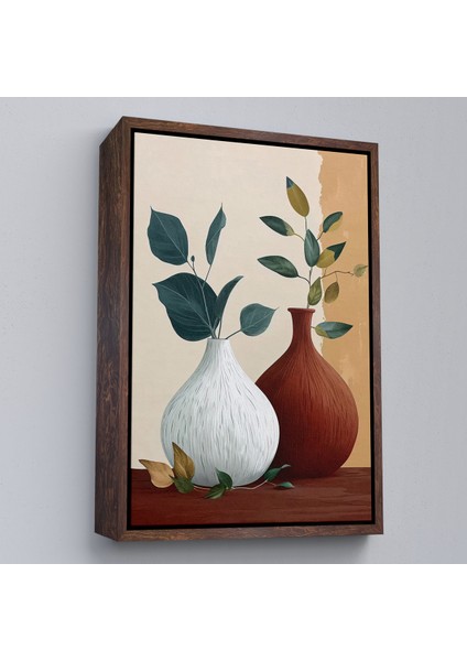 Çerçeveli Dekoratif Kanvas Tablo, Vazoların Içindeki Yapraklar TABLO-7556 fiyatları