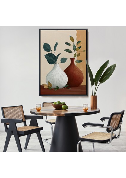 Çerçeveli Dekoratif Kanvas Tablo, Vazoların Içindeki Yapraklar TABLO-7556