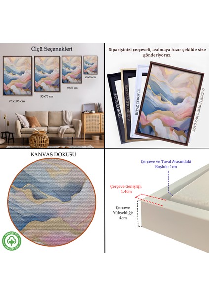 Çerçeveli Dekoratif Kanvas Tablo, Pembe Tonlu Mermer Desen TABLO-7584 indirimleri