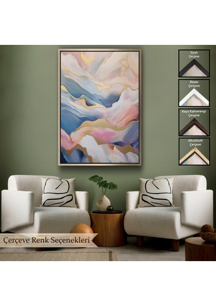 Çerçeveli Dekoratif Kanvas Tablo, Pembe Tonlu Mermer Desen TABLO-7584