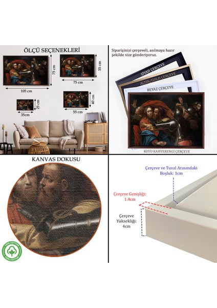 Çerçeveli Dekoratif Kanvas Tablo, Caravaggio -Isanın Inişi Tablo - The Taking Of CHRIST-7146 indirimleri