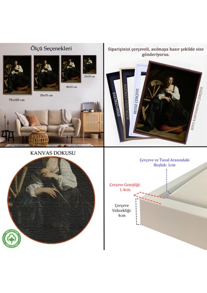 Çerçeveli Dekoratif Kanvas Tablo, Caravaggio - Iskenderiyeli Aziz Catherine TABLOSU-7386 indirimleri