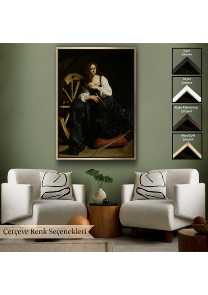 Çerçeveli Dekoratif Kanvas Tablo, Caravaggio - Iskenderiyeli Aziz Catherine TABLOSU-7386