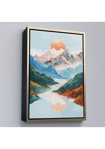 Çerçeveli Dekoratif Kanvas Tablo, Dağların Arasındaki Güneş Manzarası TABLO-7617 modelleri