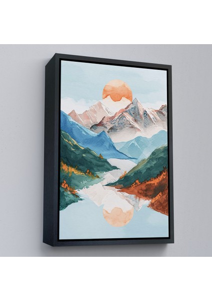 Çerçeveli Dekoratif Kanvas Tablo, Dağların Arasındaki Güneş Manzarası TABLO-7617 fırsatları