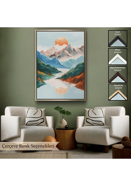 Çerçeveli Dekoratif Kanvas Tablo, Dağların Arasındaki Güneş Manzarası TABLO-7617