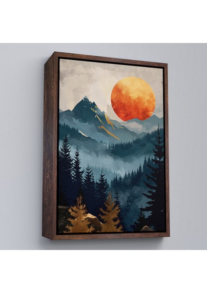 Çerçeveli Dekoratif Kanvas Tablo, Dağların Üstündeki Güneş Manzarası TABLO-7645
