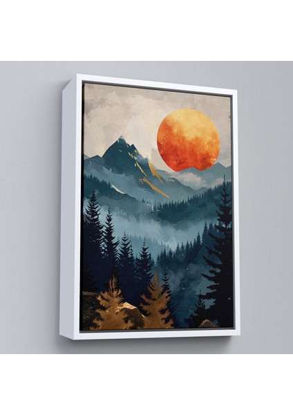 Çerçeveli Dekoratif Kanvas Tablo, Dağların Üstündeki Güneş Manzarası TABLO-7645 fırsatları