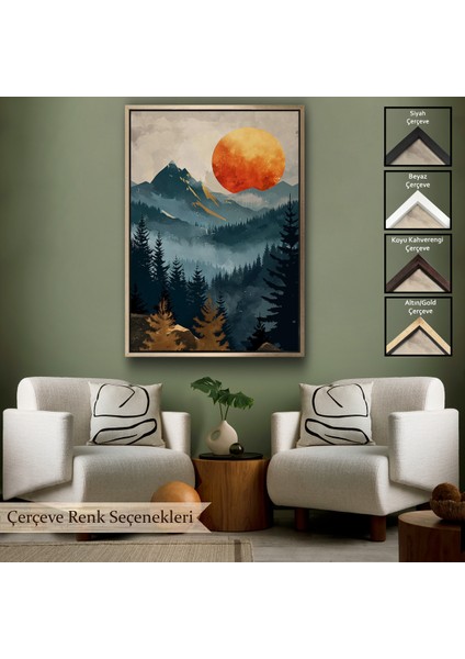 Çerçeveli Dekoratif Kanvas Tablo, Dağların Üstündeki Güneş Manzarası TABLO-7645