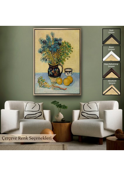 Çerçeveli Kanvas Tablo, Natürmort Kır Çiçekleri ile Majolica Tarzı Sürahi - Vincent Van GOGH-7451