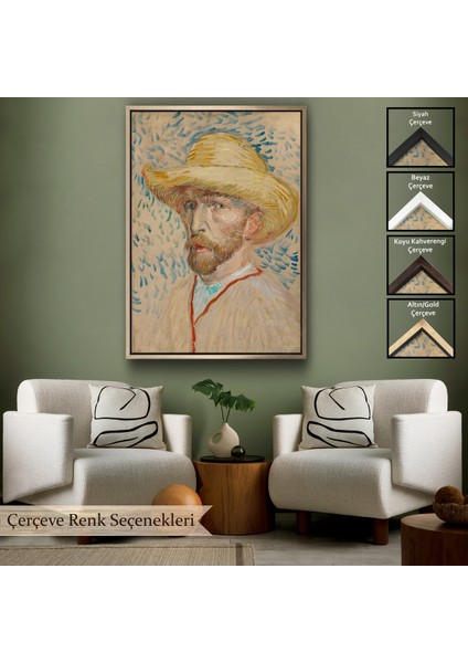 Çerçeveli Dekoratif Kanvas Tablo, Vincent Van Gogh - Hasır Şapkalı Otoportre TABLOSU-7462