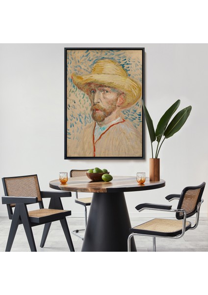 Çerçeveli Dekoratif Kanvas Tablo, Vincent Van Gogh - Hasır Şapkalı Otoportre TABLOSU-7462