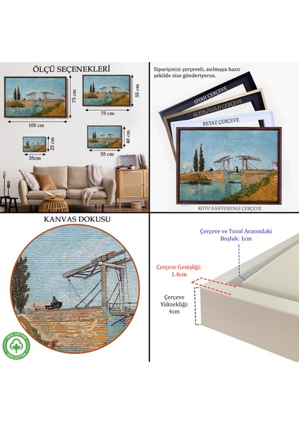 Çerçeveli Kanvas Tablo, Vincent Van Gogh Arlesdaki Langlois Köprüsü - Langlois Bridge At ARLES-7171 indirimleri