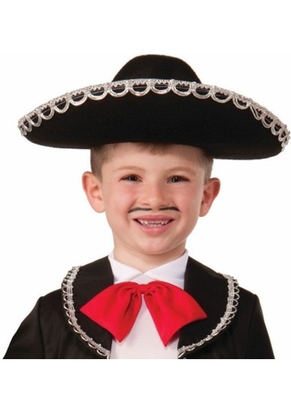 Gümüş Renk Şeritli Meksika Mariachi Latin Şapkası 55 cm Çocuk