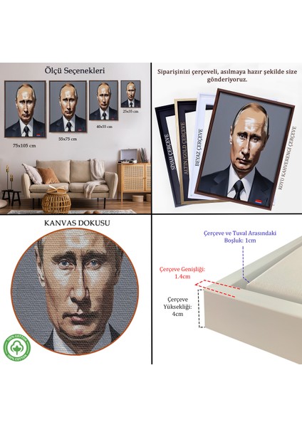 Çerçeveli Dekoratif Kanvas Tablo, Vladimir Putin Rusya Devlet Başkanı TABLO-7737 indirimleri