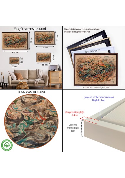 Çerçeveli Dekoratif Kanvas Tablo, Soyut Arapça Islam Kaligrafi TABLOSU-7225 indirimleri